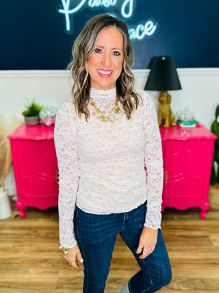 Lace Mock Neck Top - Ivory