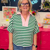 Mainstreet Muse Top In Green & White
