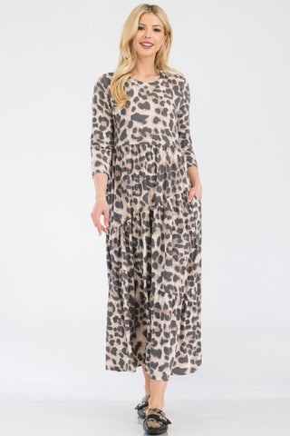 Leopard Print Asymmetric Tiered Midi-Dress