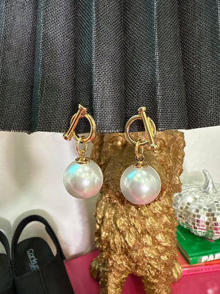 Pearl Drop Faux Toggle Earring - Gold