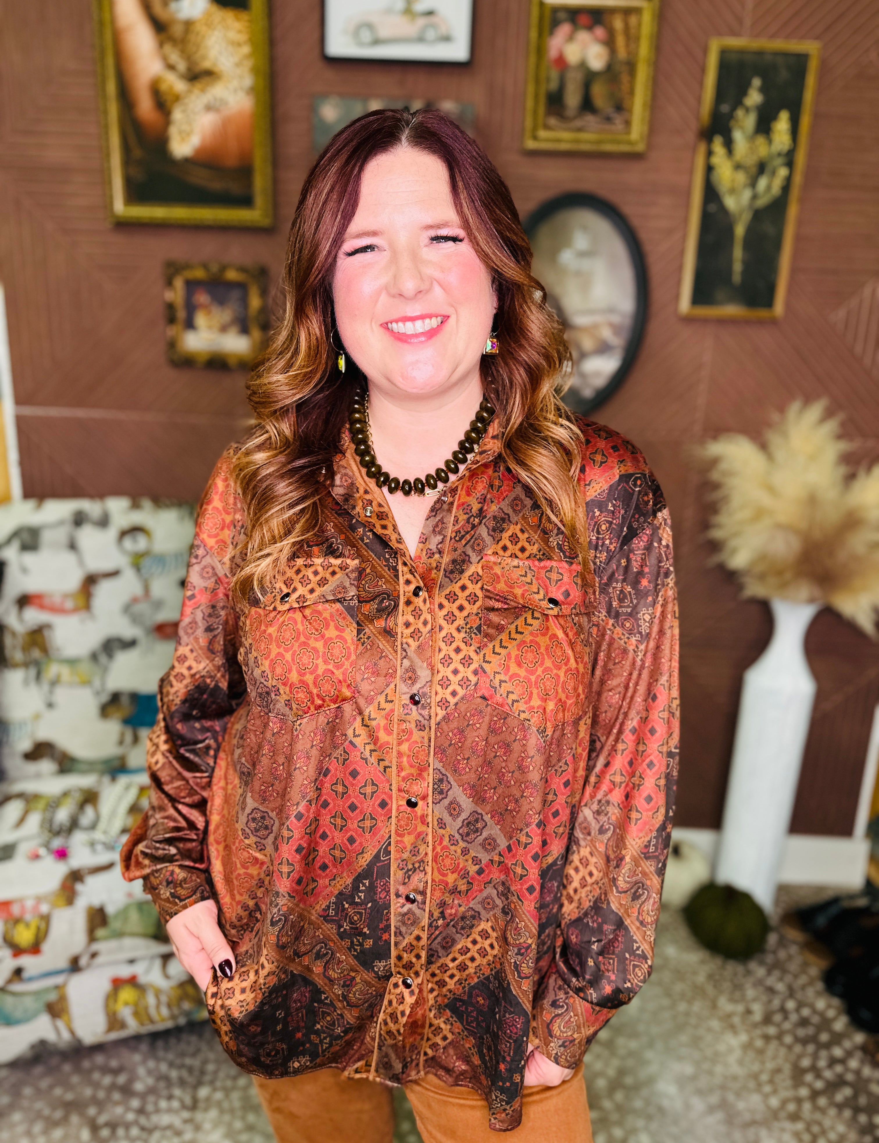 Patchwork Printed Suede Shirt