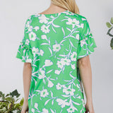 Print Top With Ruffle Sleeves - Green* FINAL SALE *