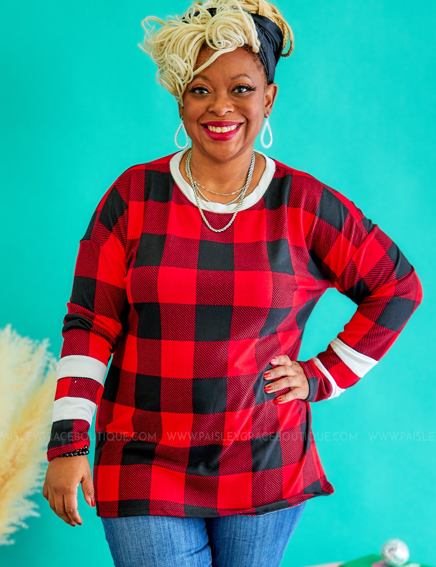 Checkered Cheer Top - Red
