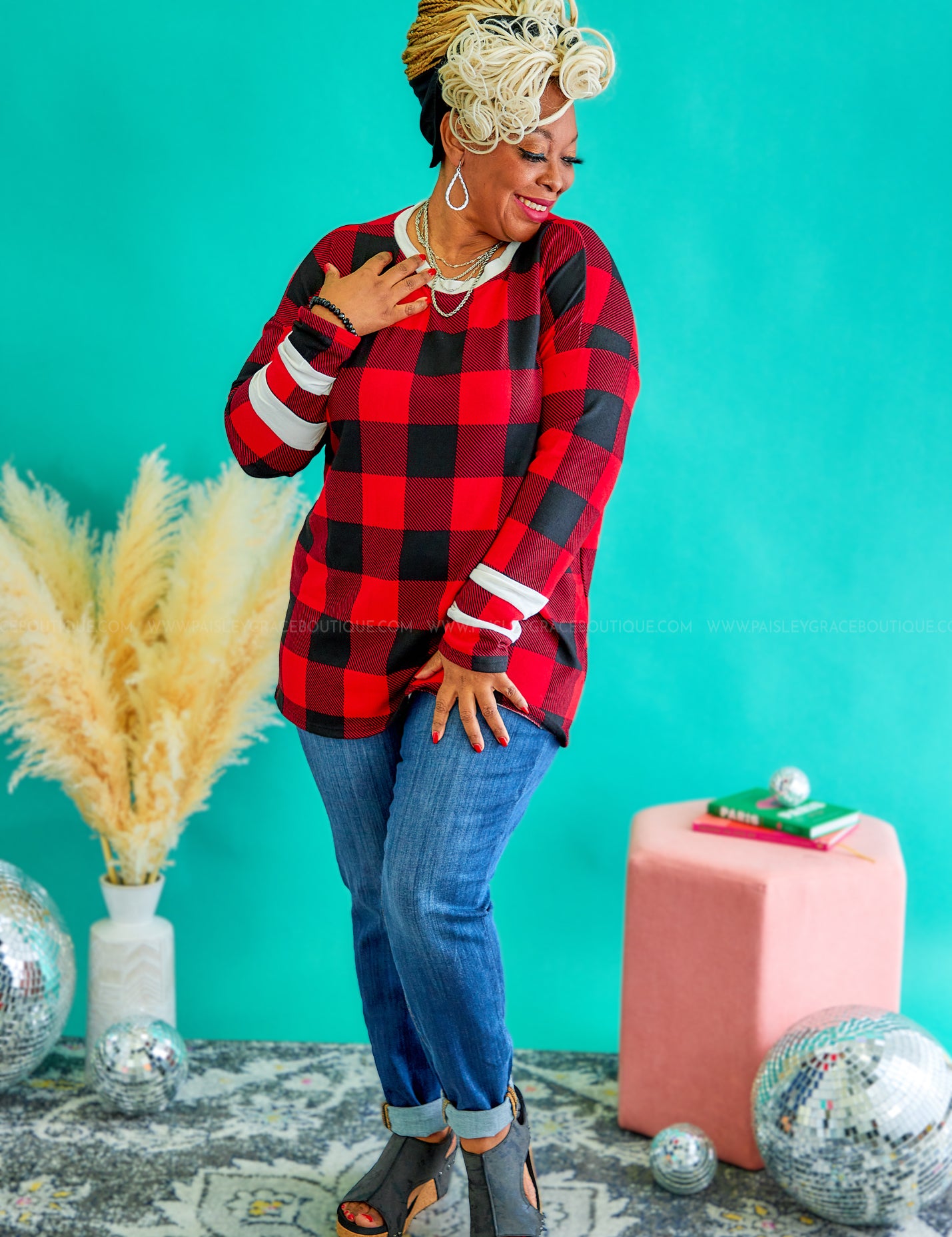 Checkered Cheer Top - Red
