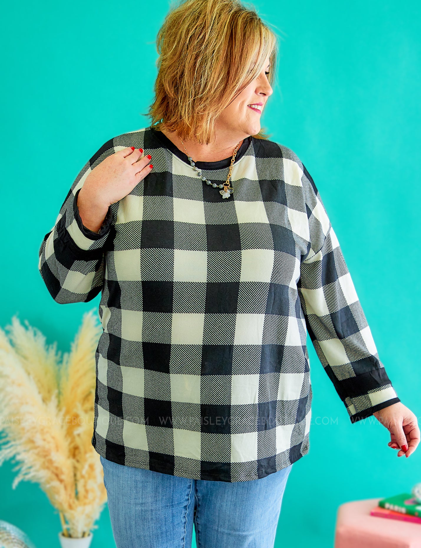Checkered Cheer Top - White