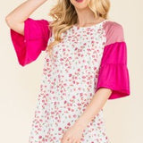 Floral Print Top With Contrasting Bell Sleeves - 2 Colors* FINAL SALE *