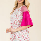 Floral Print Top With Contrasting Bell Sleeves - 2 Colors* FINAL SALE *