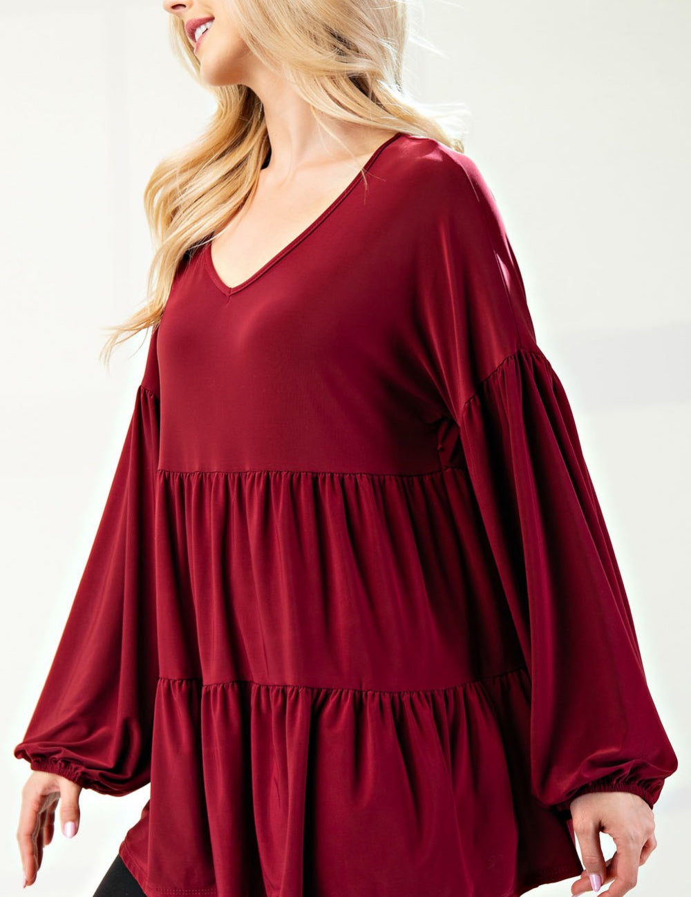 V-Neck Wrinkle Free Brushed Bulgary Top - 2 Colors