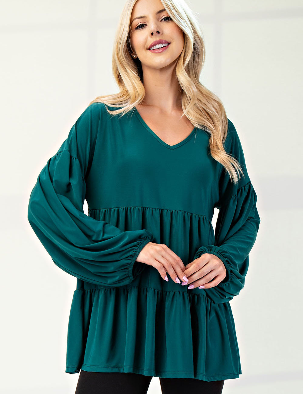 V-Neck Wrinkle Free Brushed Bulgary Top - 2 Colors
