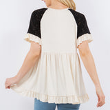 V-Neck Top With Ruffle Detail Sleeves - Cream/Black* FINAL SALE *