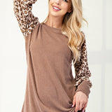 Ribbed Knit Top With Leopard Print Sleeves* FINAL SALE *