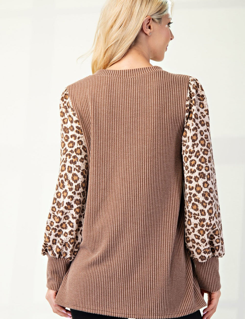 Ribbed Knit Top With Leopard Print Sleeves* FINAL SALE *
