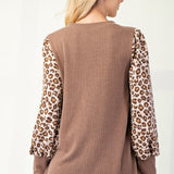 Ribbed Knit Top With Leopard Print Sleeves* FINAL SALE *