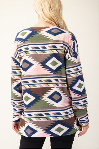 Aztec Print V-Neck Top