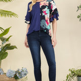 Floral Contrast Double Layer Ruffle Sleeve Top - Navy* FINAL SALE *