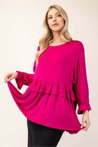 Tiered Top With 3/4 Poet Sleeves - 3 Colors