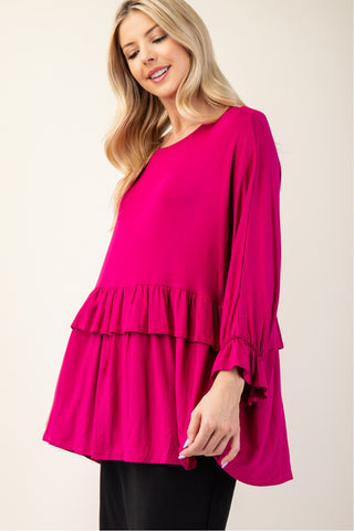 Tiered Top With 3/4 Poet Sleeves - 3 Colors