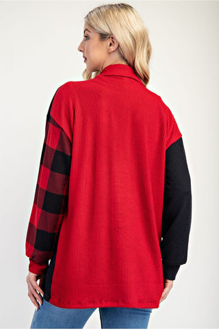 PLAID CONTRAST BUTTON UP SHACKET - FINAL SALE