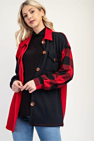 PLAID CONTRAST BUTTON UP SHACKET - FINAL SALE