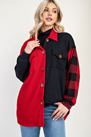 PLAID CONTRAST BUTTON UP SHACKET - FINAL SALE