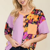 Floral Split Pattern Top - Navy/Floral* FINAL SALE *