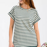 Stripe Contrast Top With Short Cuff Sleeves - H.Green* FINAL SALE *