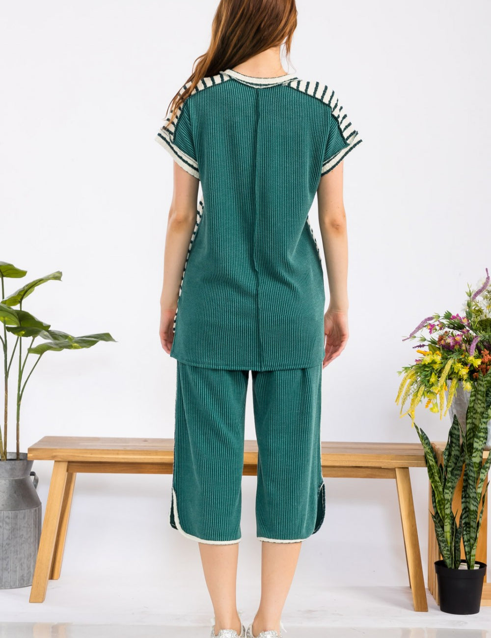 Stripe Contrast Top With Short Cuff Sleeves - H.Green* LAST ONES FINAL SALE *