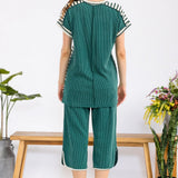Stripe Contrast Top With Short Cuff Sleeves - H.Green* FINAL SALE *