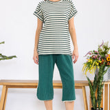 Stripe Contrast Top With Short Cuff Sleeves - H.Green* FINAL SALE *