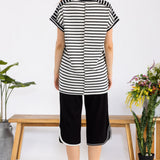 Black Stripe Contrast Top With Short Cuff Sleeves - Black* FINAL SALE *