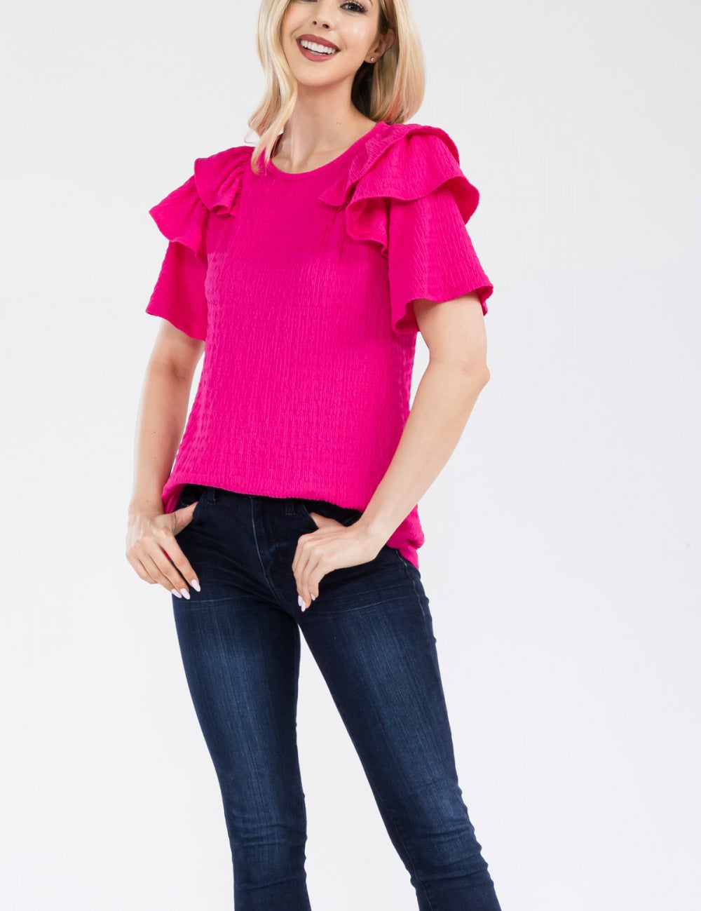 Top With Ruffle Layered Shoulder Sleeves - 2 Colors* FINAL SALE *