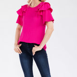 Top With Ruffle Layered Shoulder Sleeves - 2 Colors* FINAL SALE *