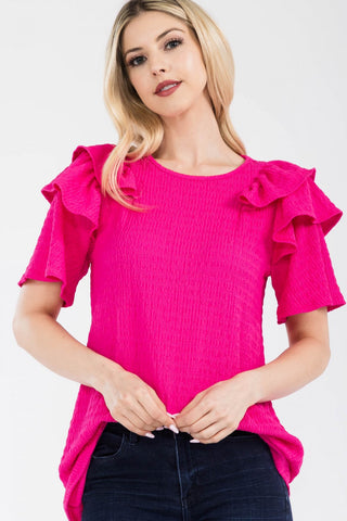 Top With Ruffle Layered Shoulder Sleeves - 2 Colors