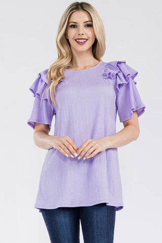 Top With Ruffle Layered Shoulder Sleeves - 2 Colors