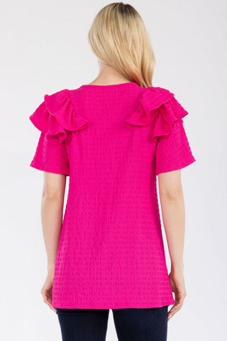 Top With Ruffle Layered Shoulder Sleeves - 2 Colors