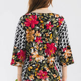 Floral Print Colorblock Split Neck Collared Top - Black/Floral* LAST ONES FINAL SALE *