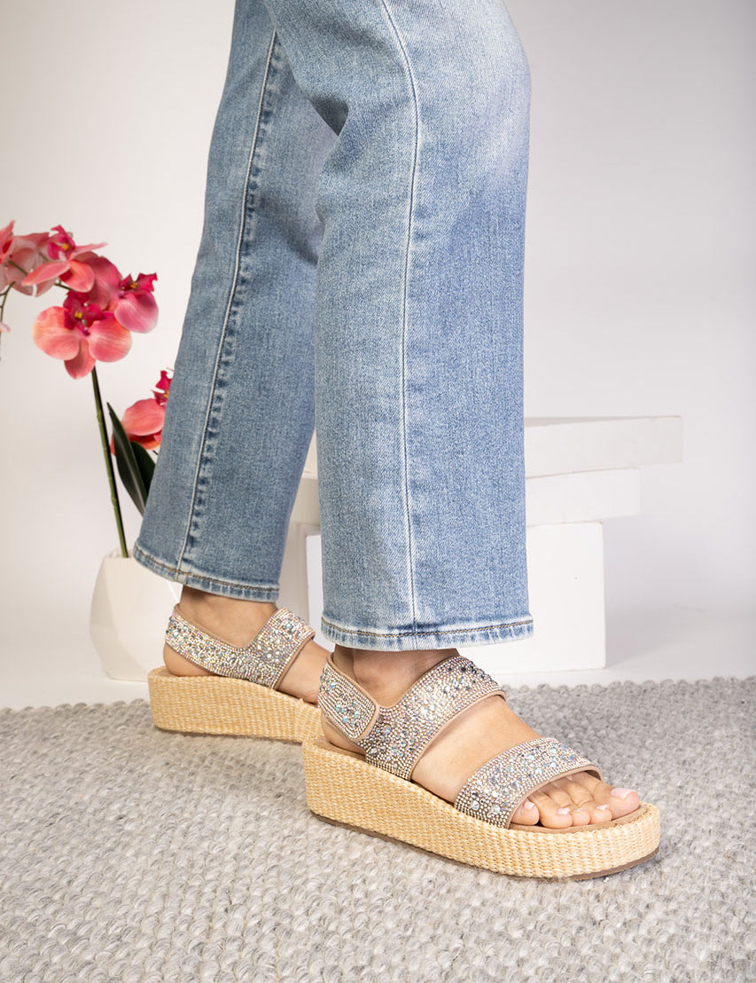 Heatwave Wedge Sandals - Clear Rhinestone by Corkys
