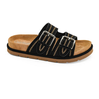 Smitten Black Faux Suede Sandals By Corkys