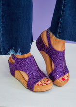Load image into Gallery viewer, Carley Wedge By Corkys - Purple Glitter
