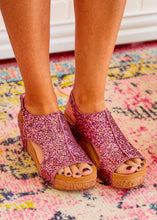 Load image into Gallery viewer, Carley Wedge Sandals by Corkys - Mixed Berry Glitter
