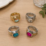 Devon Square Crystal Stretch Rings - 4 Styles