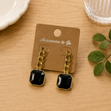 Abbie Square Crystal Chain Earrings - Black
