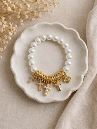 Florence Pearl Cross Charm Bracelet