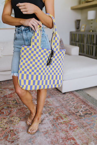 Checkerboard Lazy Wind Big Bag in Lilac & Yellow - MONDAY MAGIC