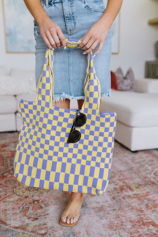 Checkerboard Lazy Wind Big Bag in Lilac & Yellow - MONDAY MAGIC