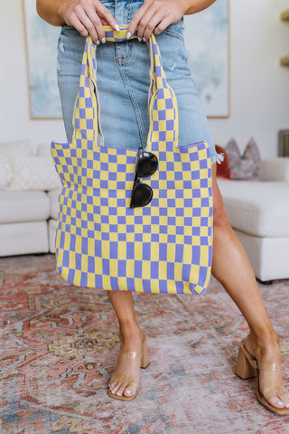 Checkerboard Lazy Wind Big Bag in Lilac & Yellow - MONDAY MAGIC