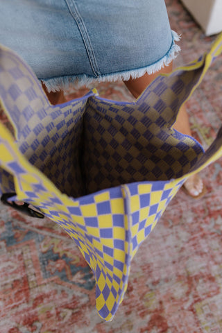 Checkerboard Lazy Wind Big Bag in Lilac & Yellow - MONDAY MAGIC