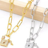 Lock And Key Pave Pendant Necklace - Gold