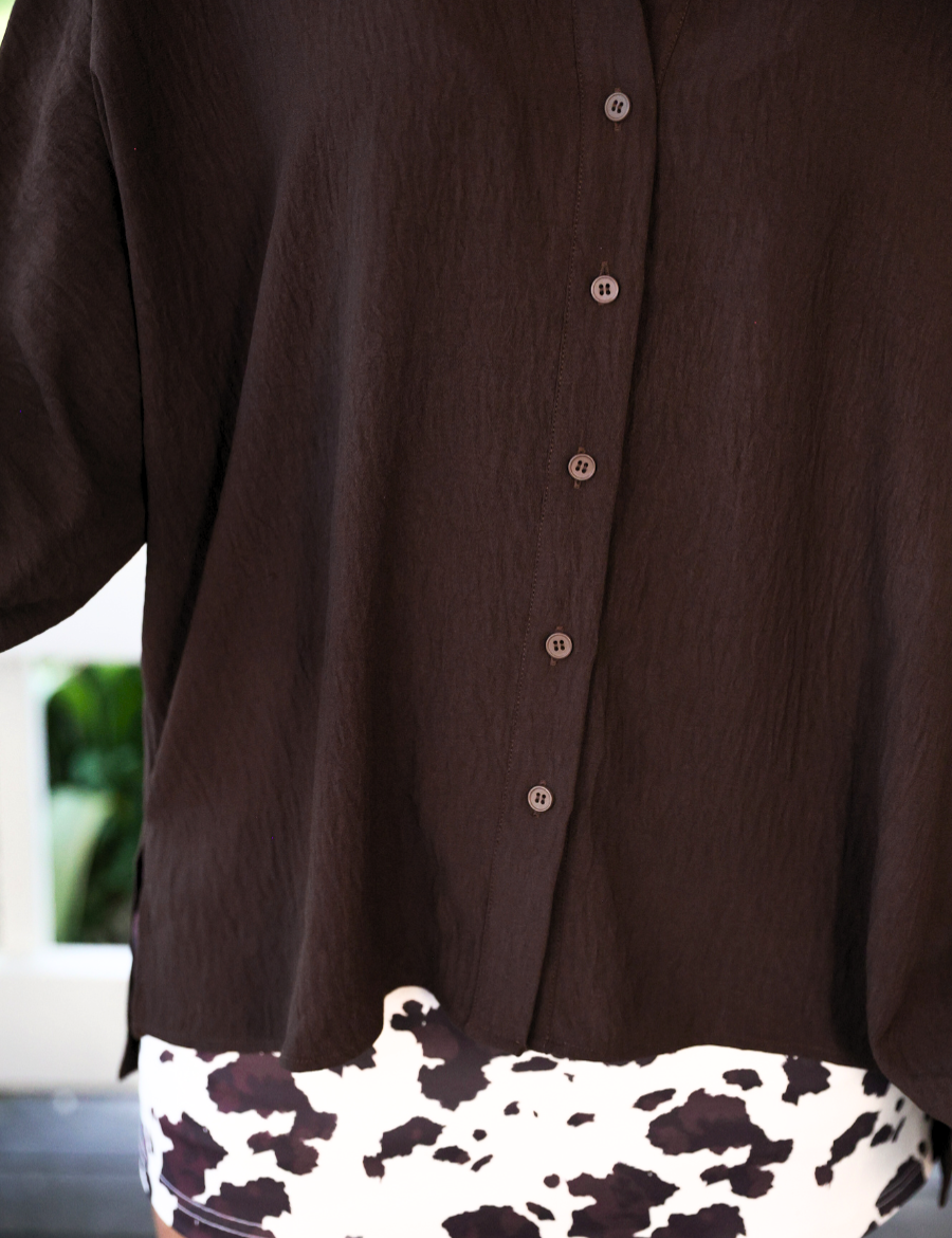 PREORDER - Sloane Button Up Top- Chocolate