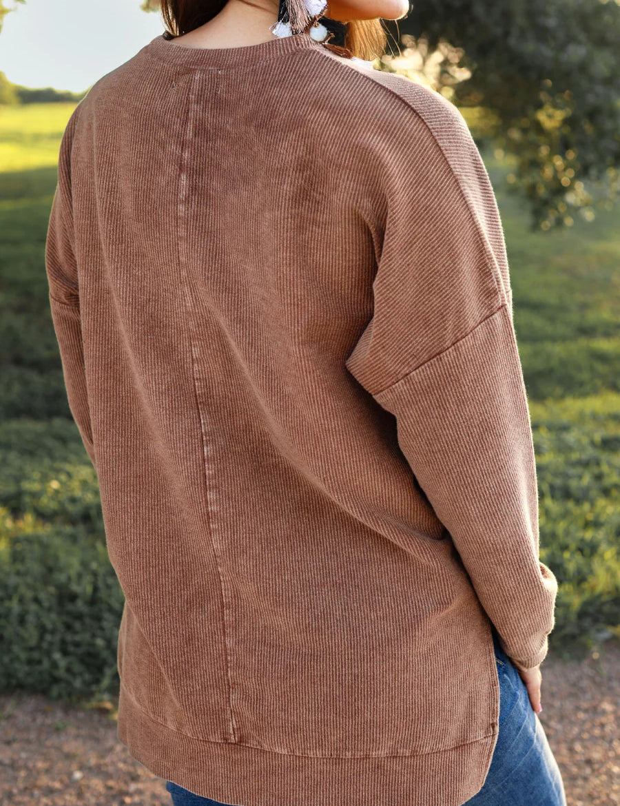 Alexis Corded Pullover - CHOCOLATE - FINAL SALE
